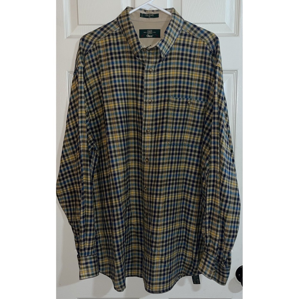 Orvis Long Sleeve Dress Button Up Plaid Shirt Mens XL India Flannel vtg